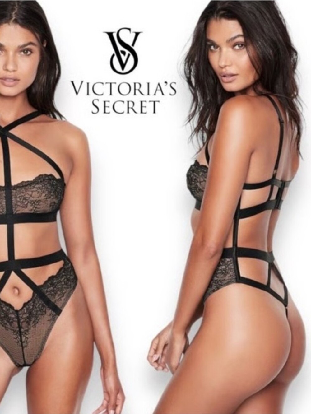 Victoria's Secret Snake Charmer Teddy Black Lace Strappy Harness M